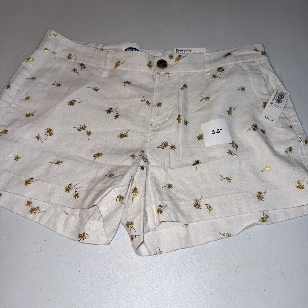 Old Navy Womens Everyday Shorts Size 6 Linen Blend Palm Tree Tropical New NWT